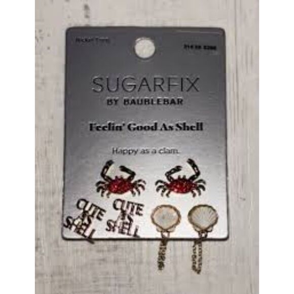 Earrings Sugarfix By BaubleBar Feelin’ Good As A Shell Crab Red Gold 3 Pairs - Picture 5 of 5